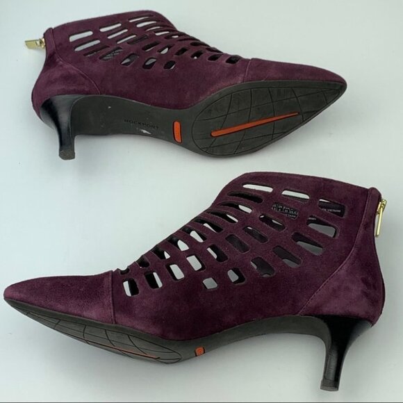 Rockport booties size 8.5 39 plum purple suede cut out cap pointy toe boots - Picture 5 of 12